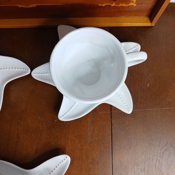 Blue Sky 2007 Majolica Starfish Sea Shell Coffee Tea Cups & Saucers Set Of 4 - Picture 6 of 10